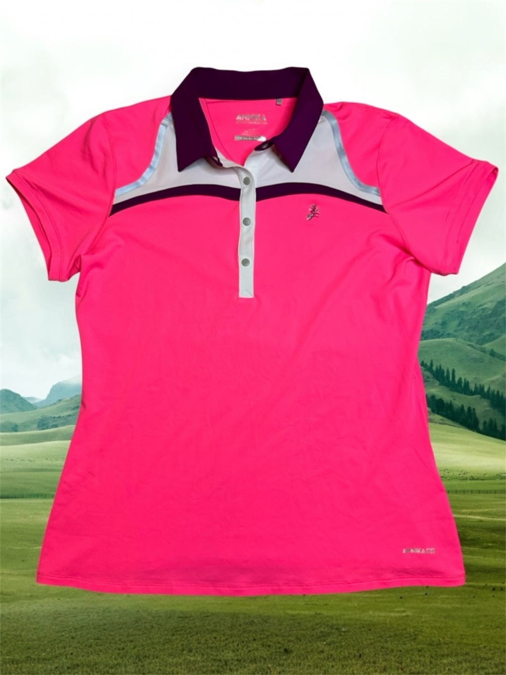 Annika Women’s Neon Pink Short-Sleeve Golf Tennis Polo sz M SPF 50 DryTec